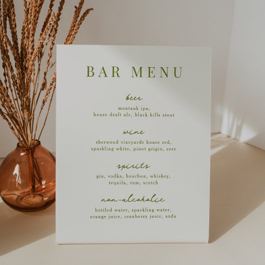 VERONA Moss Green Bar Menu List Reclamebord Met Voetstuk