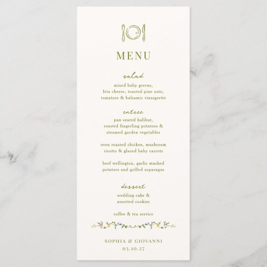 VERONA Moss Green Wedding Menu (Voorkant)