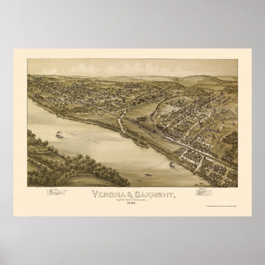 Verona & Oakmont, PA Panoramic Map - 1896 Poster (Voorkant)