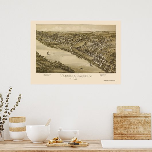 Verona & Oakmont, PA Panoramic Map - 1896 Poster (Keuken)