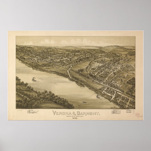 Verona - Oakmont Penn 1896 Antiek Panorama Poster (Voorkant)