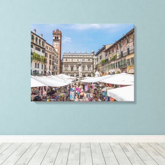 Verona Piazza Erbe uitzicht canvas print (Insitu (Houten vloer))