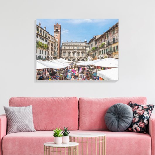 Verona Piazza Erbe uitzicht canvas print (Insitu (Woonkamer))