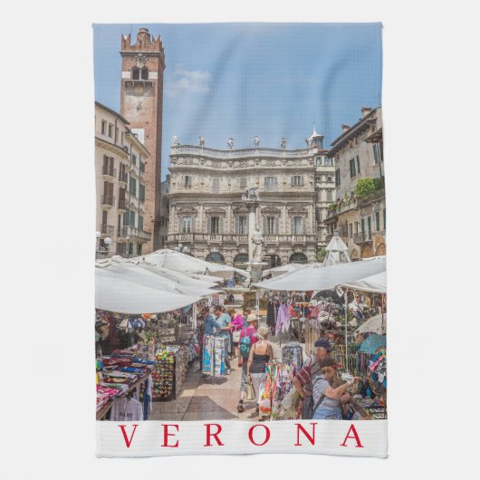 Verona Piazza Erbe uitzicht theedoek (Verticaal)