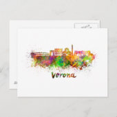 Verona skyline in watercolor briefkaart (Voorkant / Achterkant)