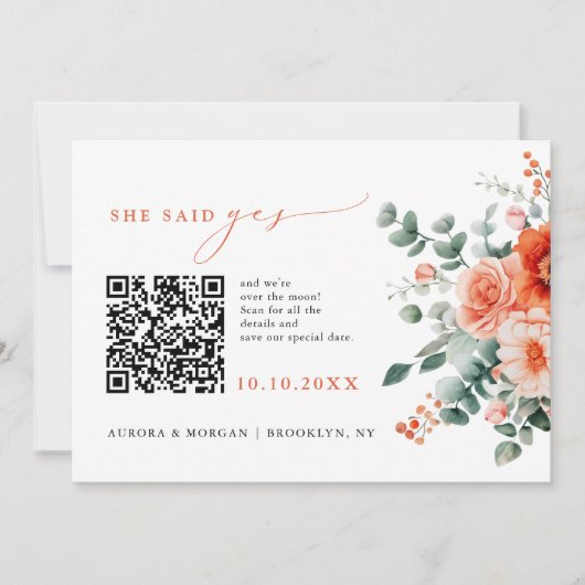 Verona Sunset Bright Sinaasappel Moderne foto QR-c Save The Date (Voorkant)