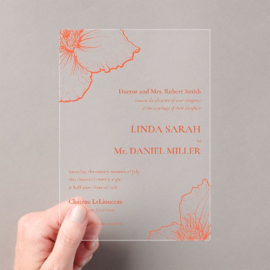 Verona Sunset Clematis Tekening Formele bruiloft � Acryl Uitnodigingen (Insitu (Draagbaar))