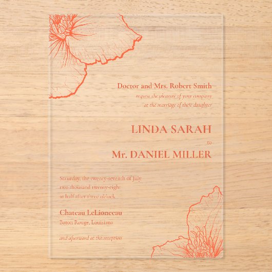 Verona Sunset Clematis Tekening Formele bruiloft � Acryl Uitnodigingen (Voorkant)