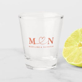 Verona Sunset Doodle Hart Lus Monogram Bruiloft Shot Glas