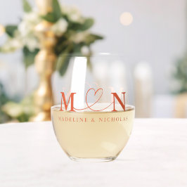 Verona Sunset Doodle Hartlus Monogram Huwelijk Wijnglas Zonder Voet