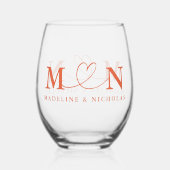 Verona Sunset Doodle Heart Loop Monogram Huwelijk Wijnglas Zonder Voet (Voorkant)