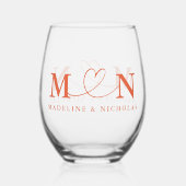 Verona Sunset Doodle Heart Loop Monogram Huwelijk Wijnglas Zonder Voet (Achterkant)