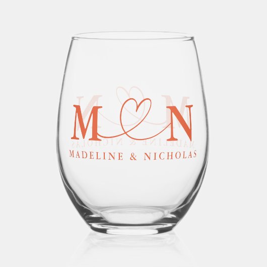 Verona Sunset Doodle Heart Loop Monogram Huwelijk Wijnglas Zonder Voet (Achterkant)