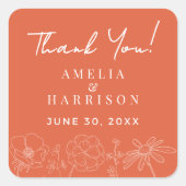 Verona Sunset Elegante Bloemen bruiloft Dank u Vierkante Sticker (Voorkant)