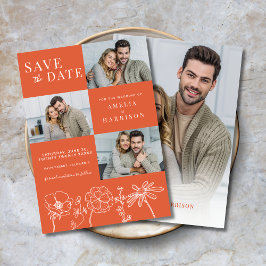 Verona Sunset Elegante Bloemen Vier foto bruiloft Save The Date