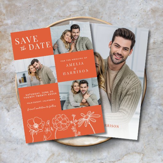 Verona Sunset Elegante Bloemen Vier foto bruiloft Save The Date