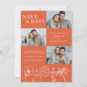 Verona Sunset Elegante Bloemen Vier foto bruiloft Save The Date (Voorkant)
