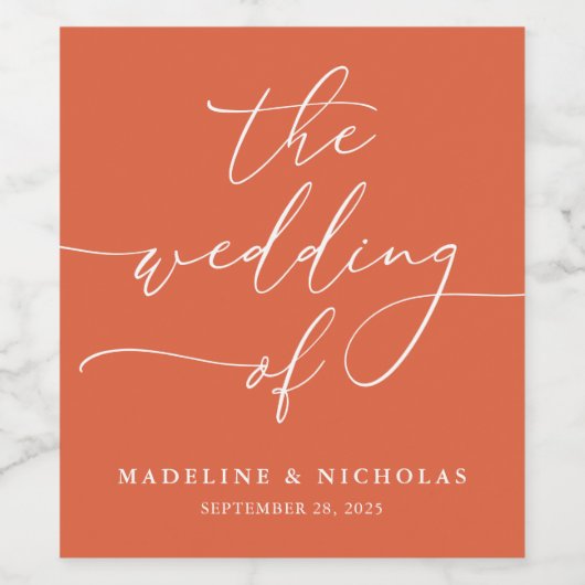 Verona Sunset Elegante kalligrafie Moderne bruilof Wijn Etiket (Enkel label)