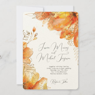 Verona Sunset Gold Floral Elegante bruiloft Kaart