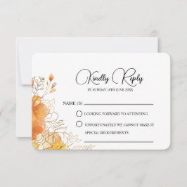 Verona Sunset Gouden Waterverf Bloemen Huwelijk RSVP Kaartje