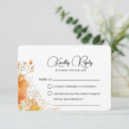 Verona Sunset Gouden Waterverf Bloemen Huwelijk RSVP Kaartje