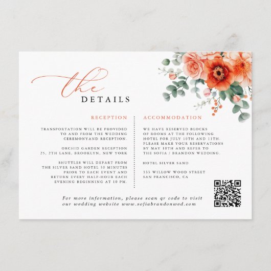 Verona Sunset Helder Sinaasappel Modern Bloemen Hu Informatiekaartje (Voorkant)