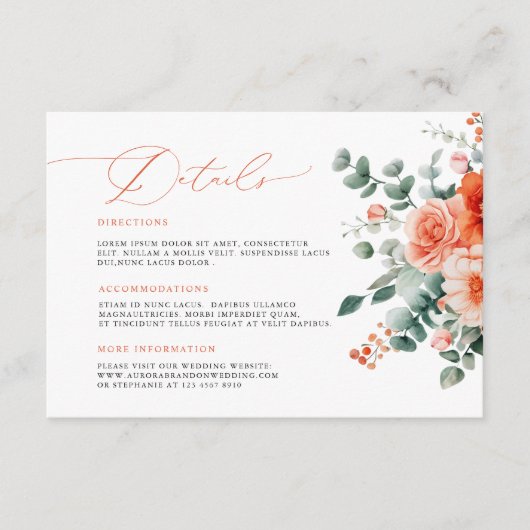 Verona Sunset Helder Sinaasappel Modern Bloemen Hu Informatiekaartje (Voorkant)