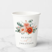 Verona Sunset Helder Sinaasappel Modern Bloemen Hu Papieren Bekers (Achterkant)