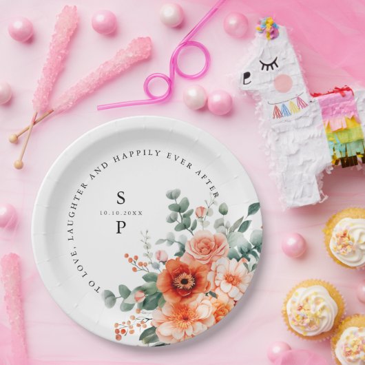 Verona Sunset Helder Sinaasappel Modern Bloemen Hu Papieren Bordje (Feest)