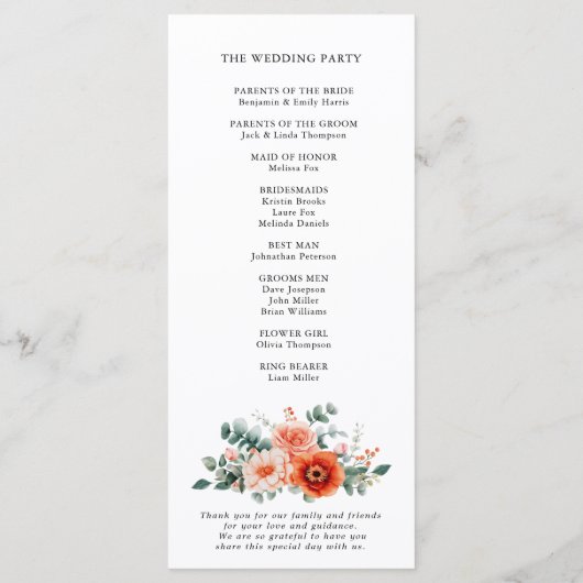 Verona Sunset Helder Sinaasappel Modern Bloemen Hu Programmakaart (Achterkant)