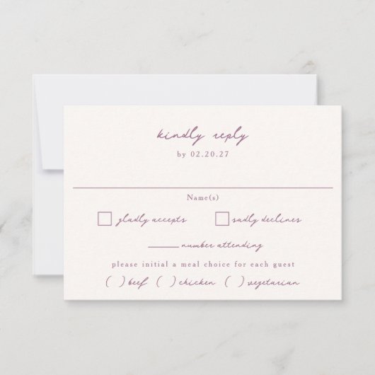 VERONA Sunset Mauve Maaltijdkeuze Trouwen RSVP Kaartje (Voorkant)