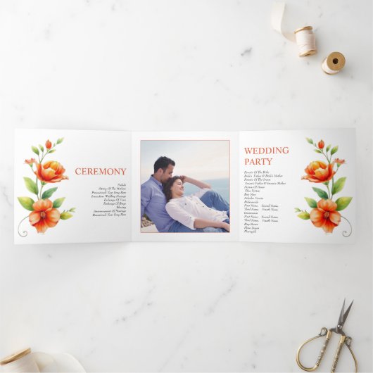 Verona Sunset oranje bloemen en foto bruiloft Drieluik Programma (Binnen)