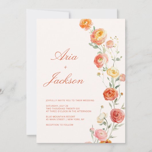 Verona Sunset Sinaasappel bruiloft Bloemen Kaart (Voorkant)