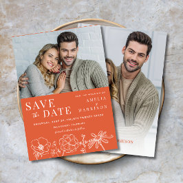 Verona Sunset Sinaasappel Floral Twee foto bruilof Save The Date