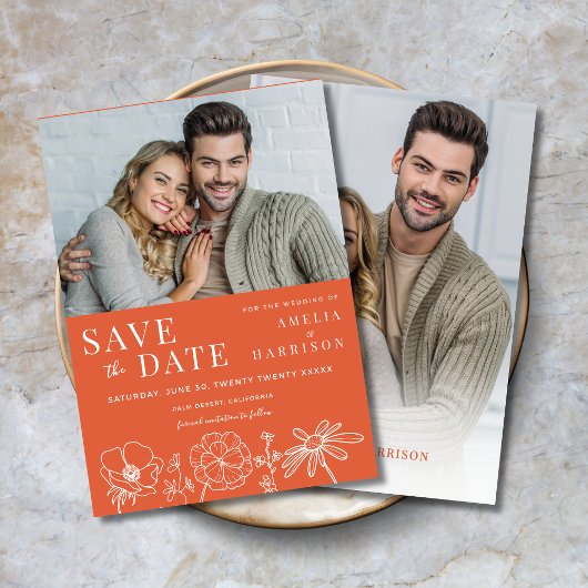 Verona Sunset Sinaasappel Floral Twee foto bruilof Save The Date