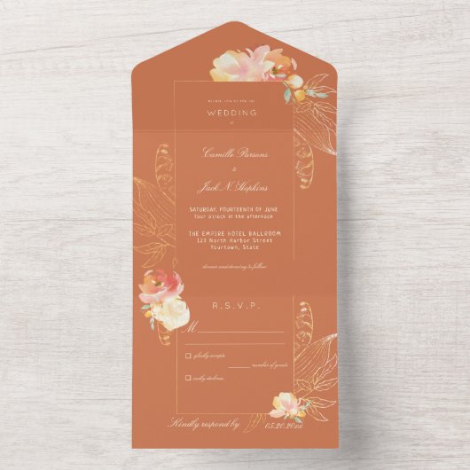 Verona Sunset Tracery Wedding All In One Uitnodiging (Binnen)