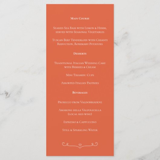 Verona Sunset Wedding Menu (Achterkant)