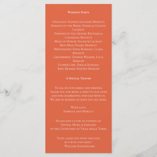 Verona Sunset Wedding Programma Programmakaart (Achterkant)