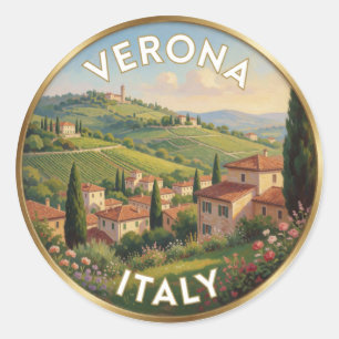 Verona Wijngaard Heuvels Italië Reis Scene Ronde Sticker