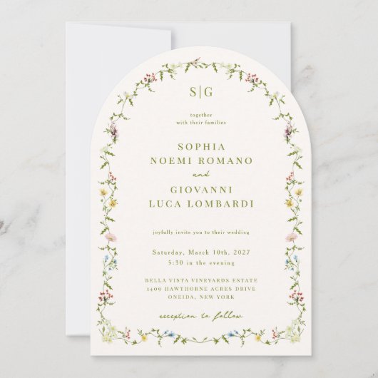 VERONA Wildflower Arch Lijst bruiloft Kaart (Voorkant)