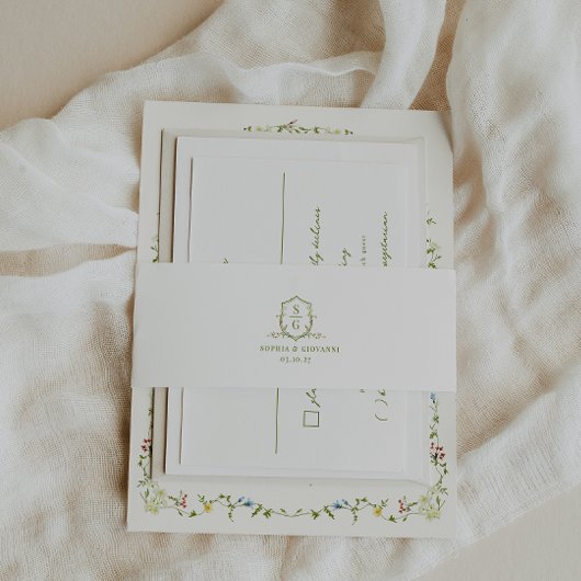 VERONA Wildflower Monogram Crest Wedding Uitnodigingen Wikkel