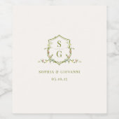 VERONA Wildflower Monogram Crest Wedding Wijn Etiket (Enkel label)