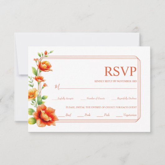 Verona zonnebloemen en drievoudige grens bruiloft RSVP kaartje (Voorkant)