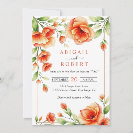 Verona zonsondergang oranje bloemen lijst bruiloft kaart (Voorkant)