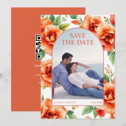 Verona zonsondergang sinaasappel bloemmotief trouw save the date (Voorkant / Achterkant)