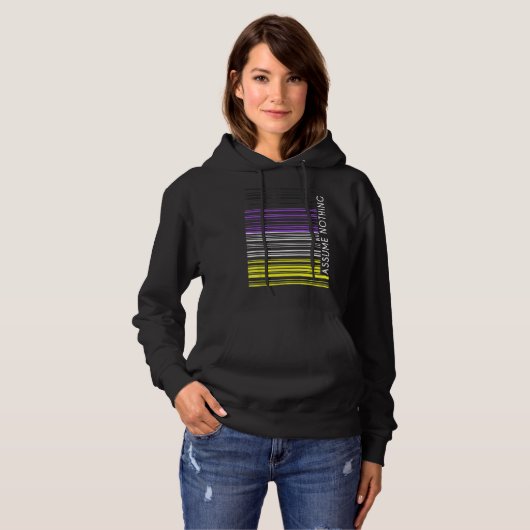 Veronderstel niets Nonbinary de Barcode Enby Gende Hoodie (Voorkant volledig)