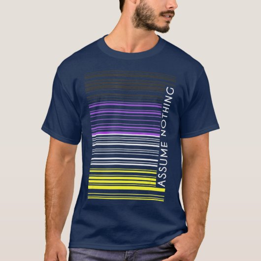 Veronderstel niets Nonbinary Streepbarcode Enby LG T-shirt (Voorkant)