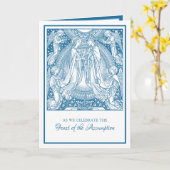 Veronderstelling Maagd Mary Blue Elegant Religieuz Kaart (Gele Bloem)