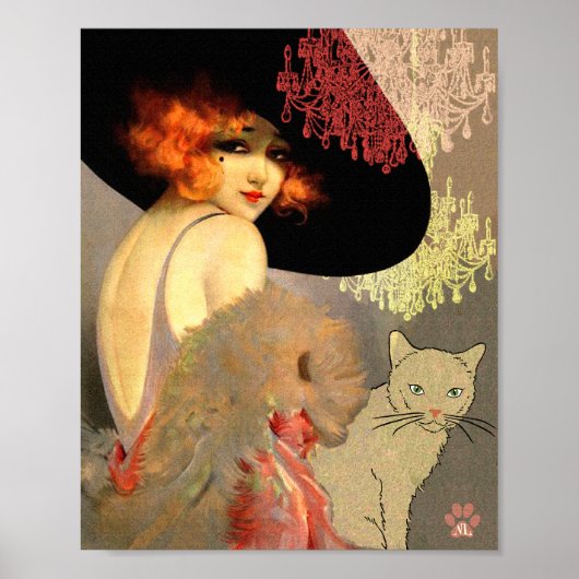 Veronica Cat en Chandelier Poster of Print (Voorkant)