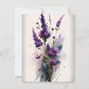 Veronica Purple Flowers in Waterverf Feestdagenkaart